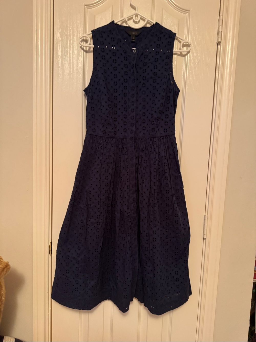 J. Crew Navy Sleeveless Eyelet Fit-and-Flare Dress